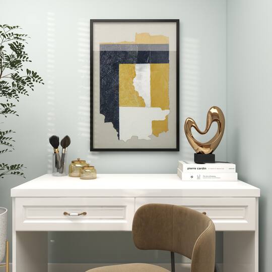 Neutral & Yellow Mixed Media Abstract Framed Canvas Wall Art